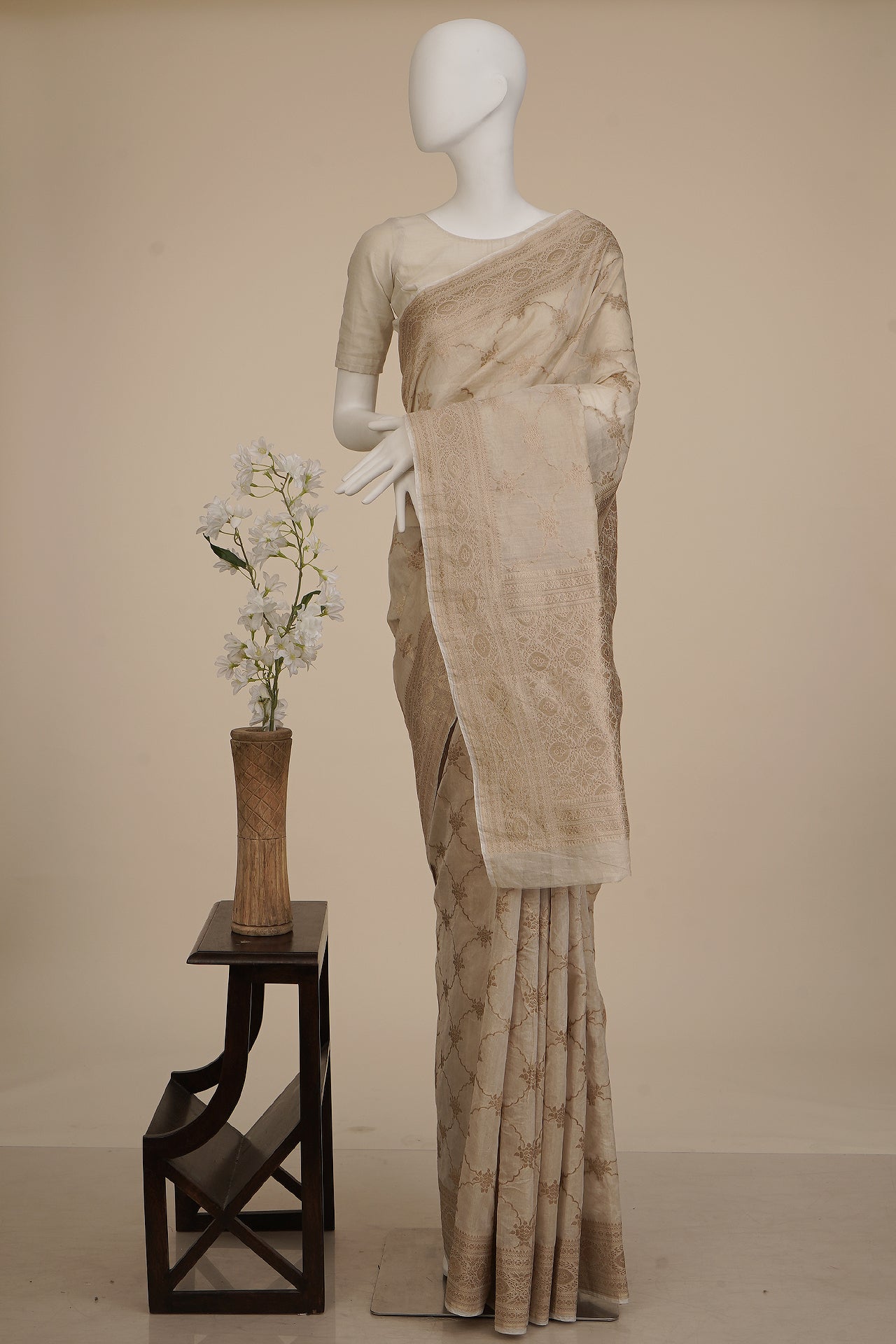 Beige Color Fancy Tissue Silk Saree With Blouse Piece