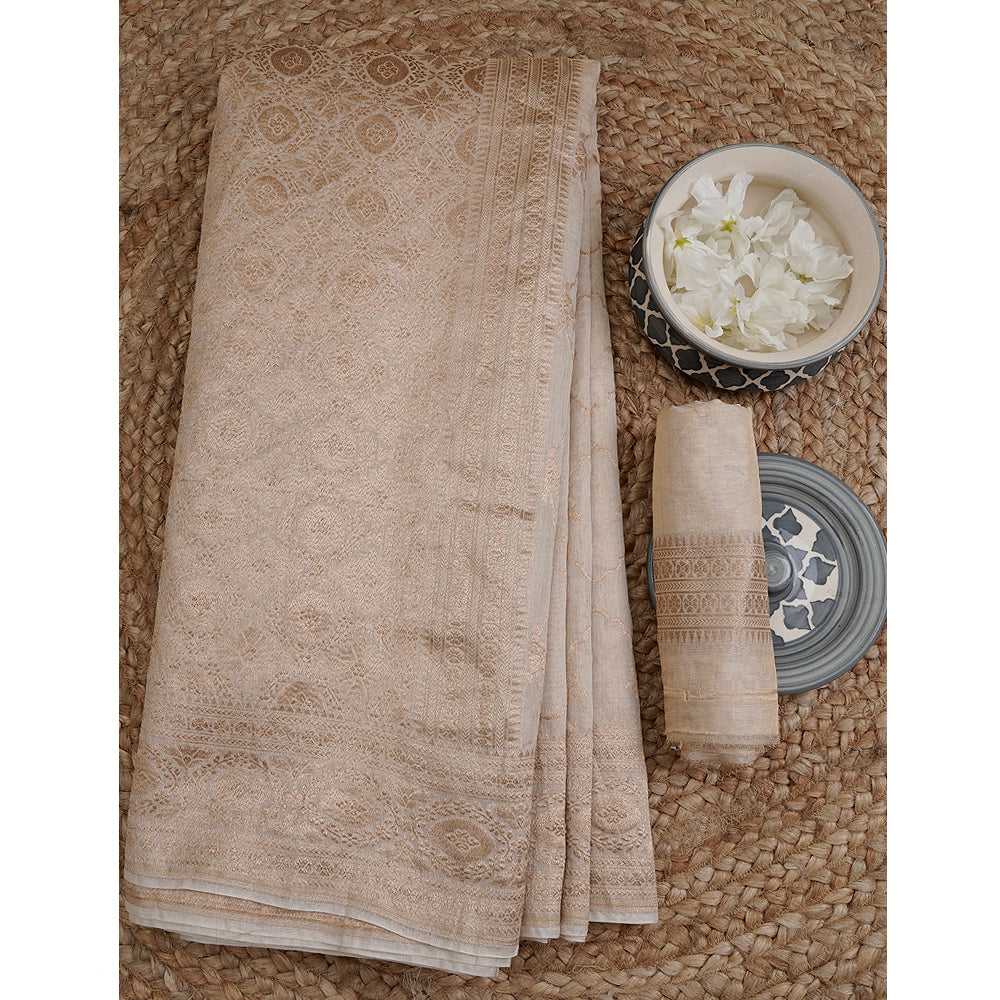Beige Color Fancy Tissue Silk Saree With Blouse Piece