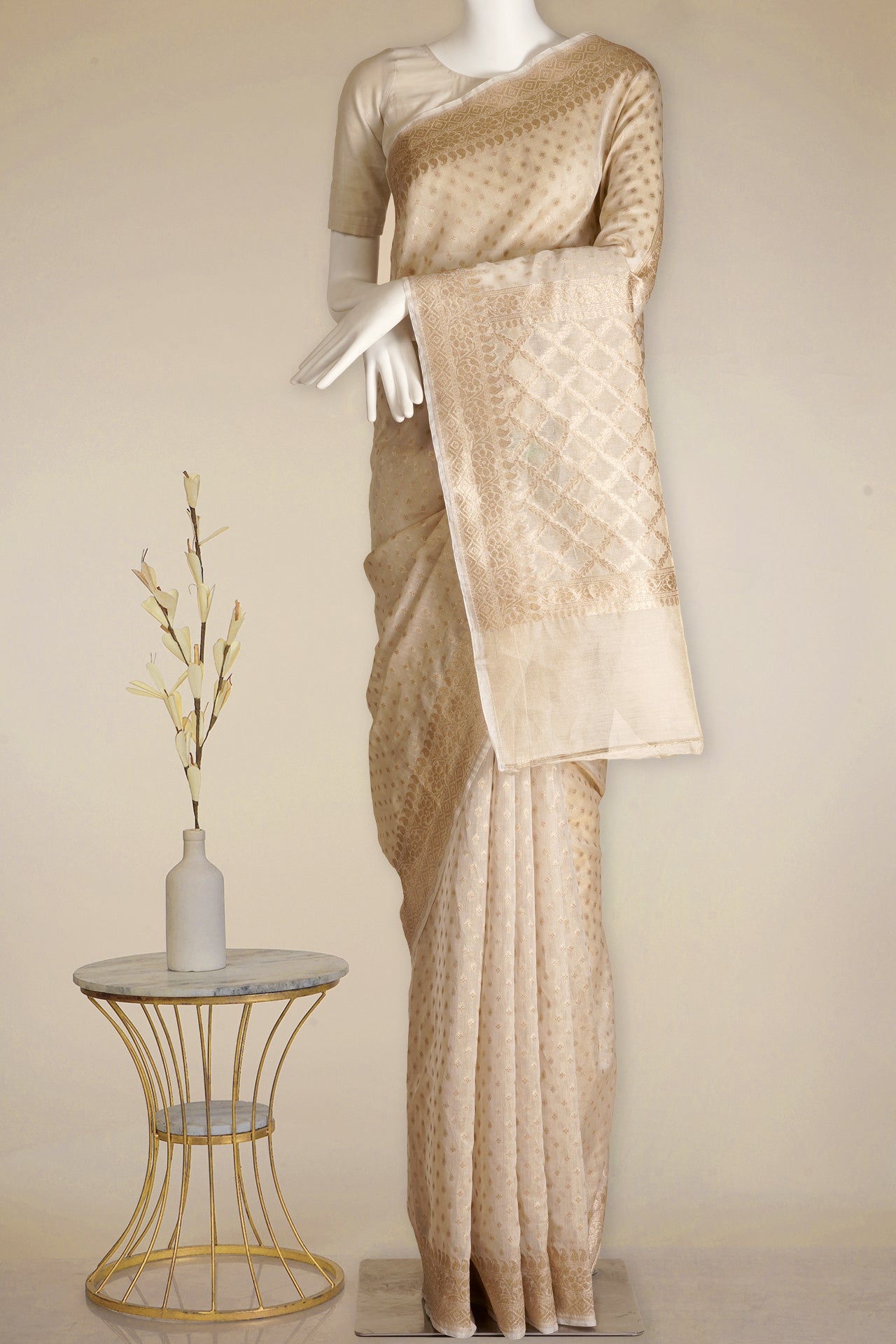 Beige Color Handwoven Tissue Silk Saree With Blouse Piece