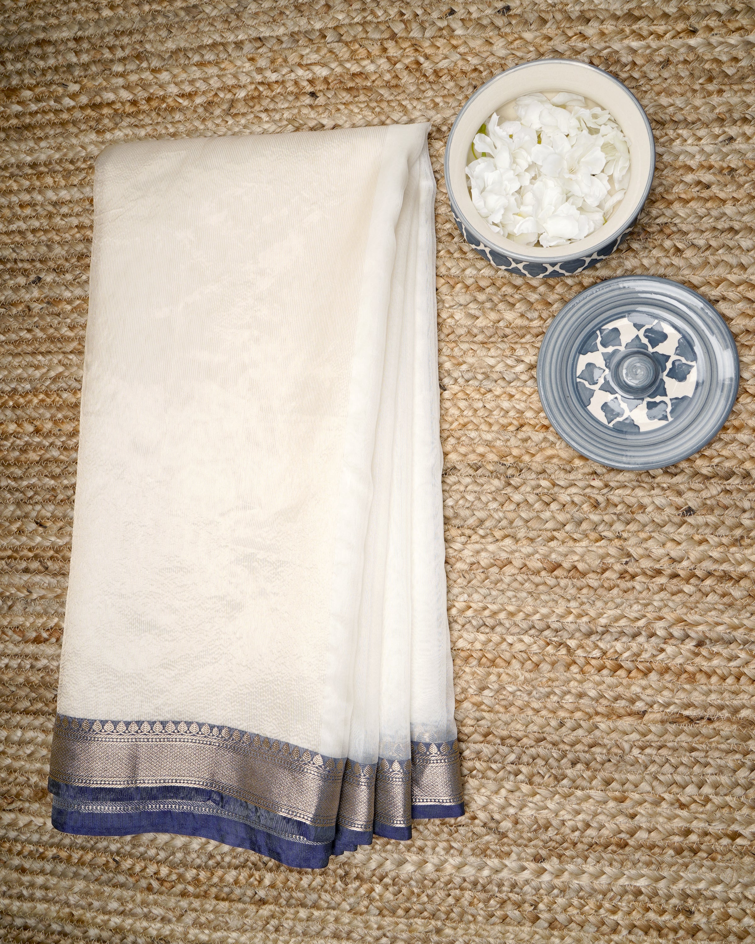 Off White Dyeable Fancy Banarasi Handwoven Organza Silk Saree