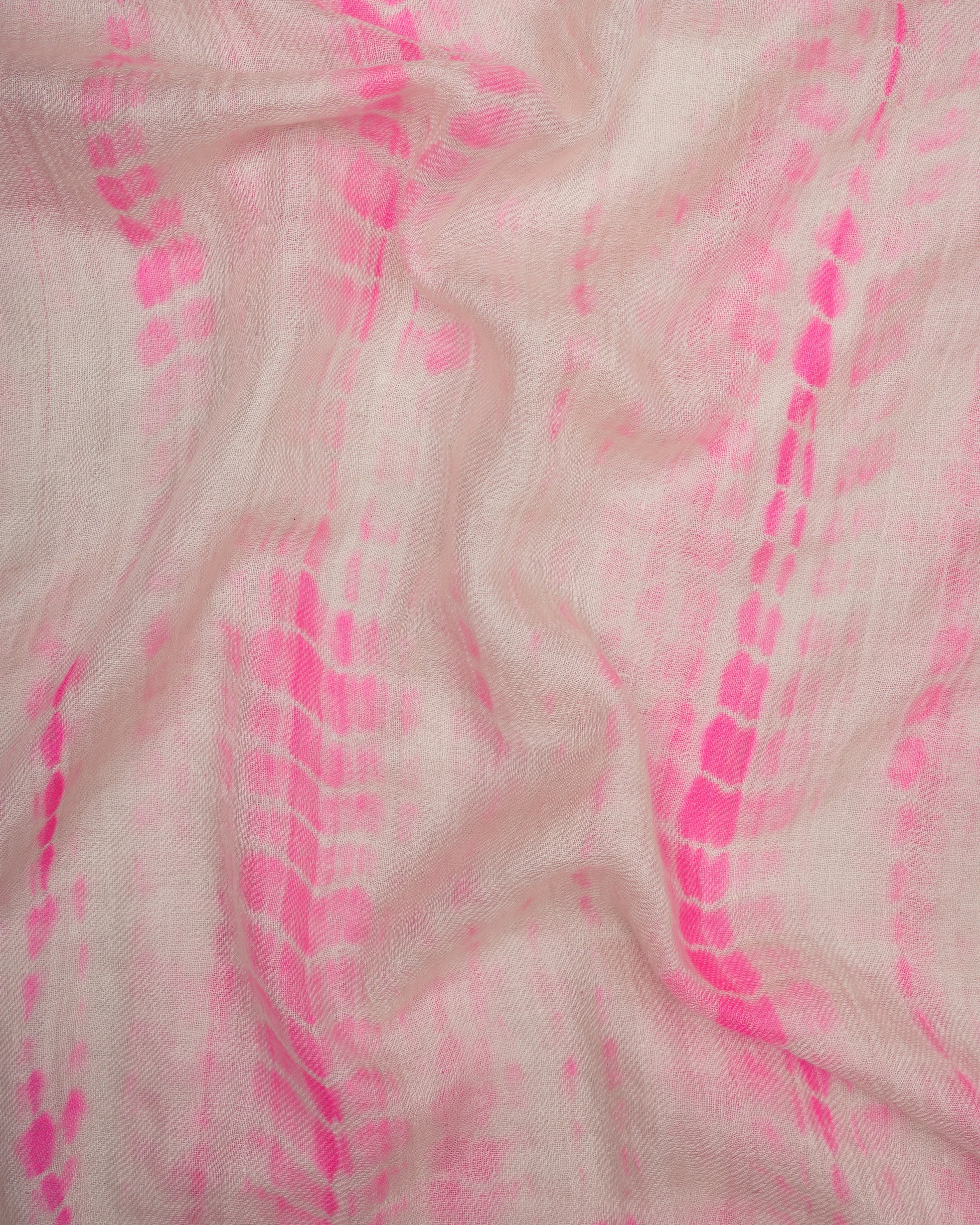 Off White-Pink Color Handcrafted Tie and Dye Silk Wool Stole