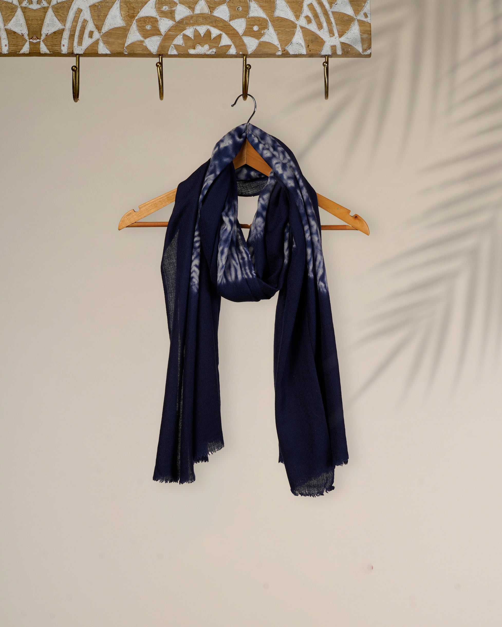 Navy Color Handcrafted Tie and Dye Printed Silk wool Stole