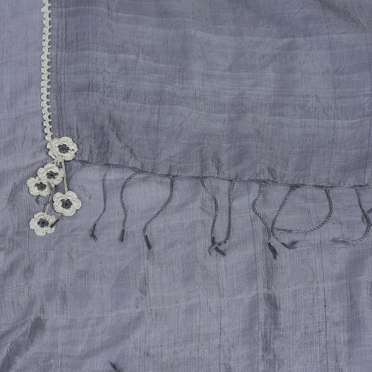Grey Color Embroidered Mulberry Silk Stole