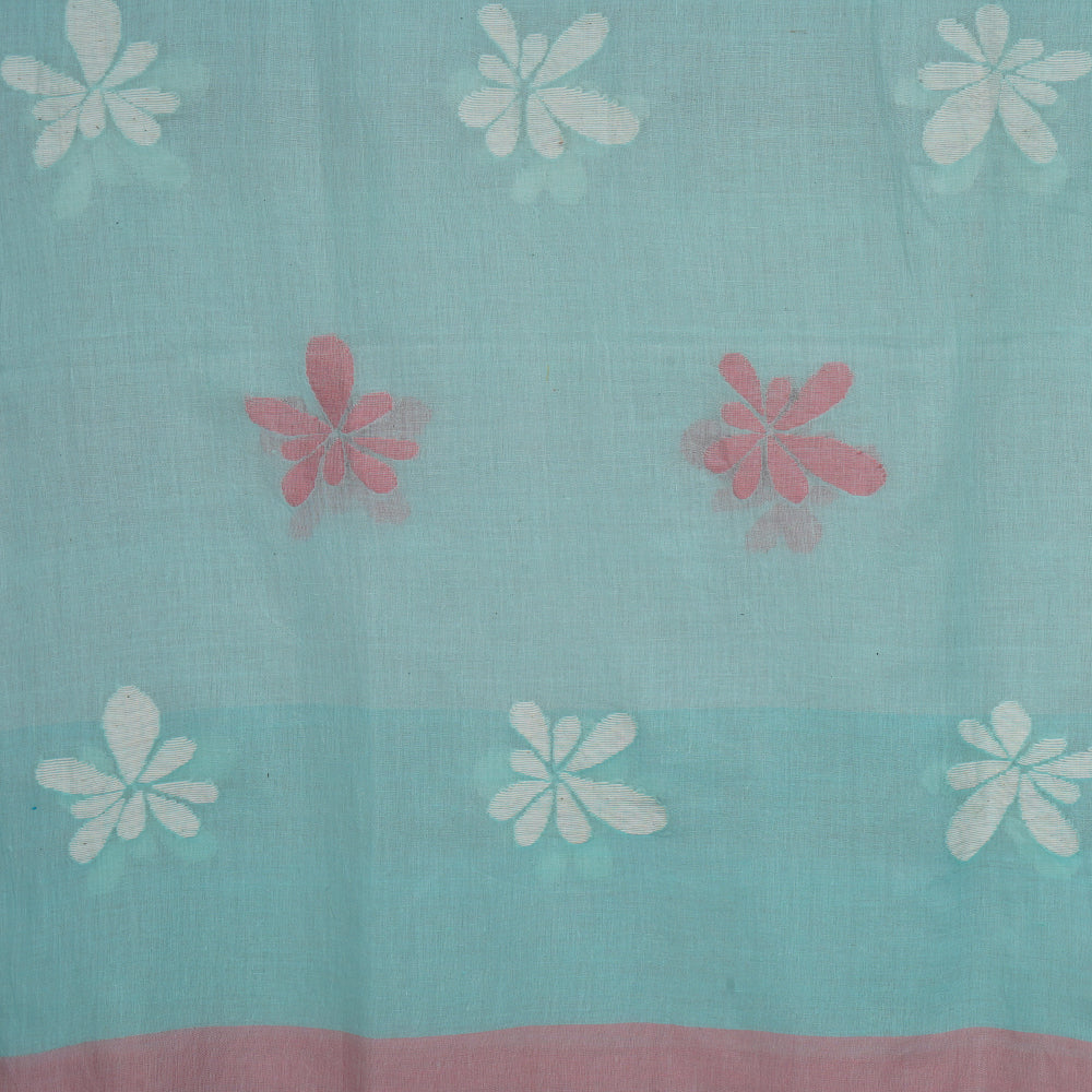 Pale Turquoise Color Handwoven Jamdani Cotton Dupatta with Tassels