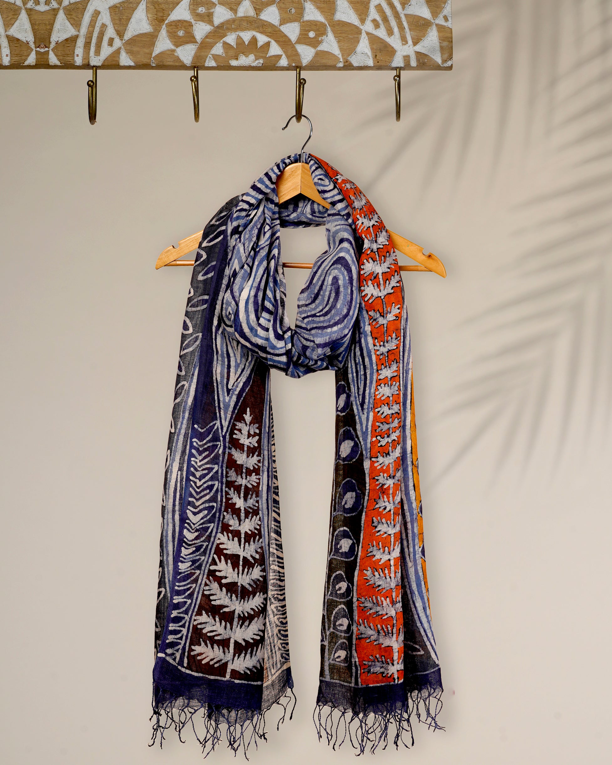 Multi Color Printed Linen Stole with Tassels