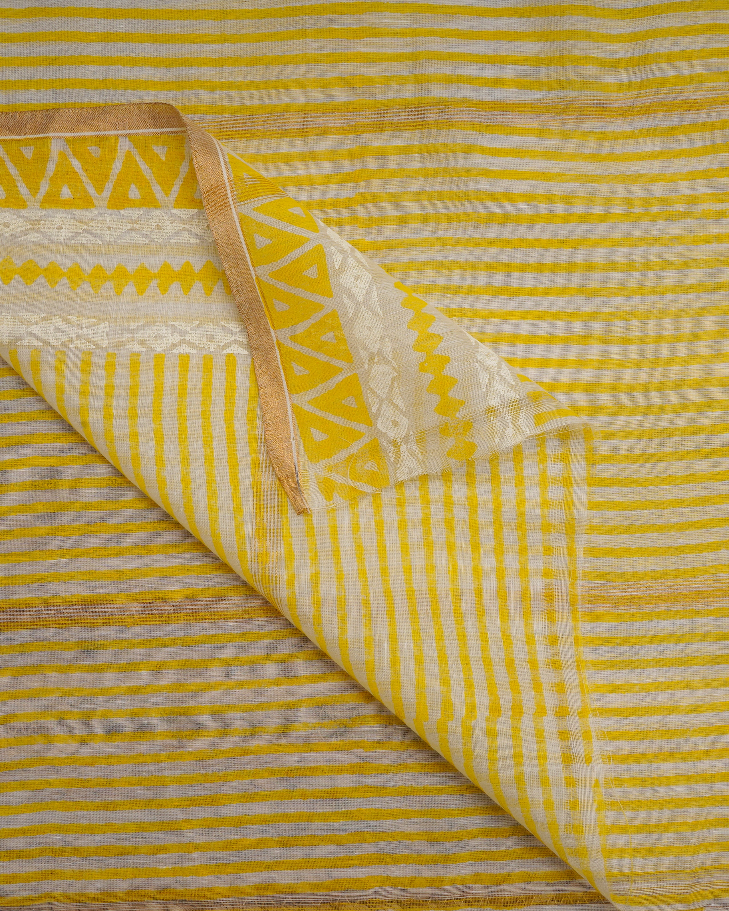 White-Yellow Color Handcrafted Block Printed Chanderi Dupatta