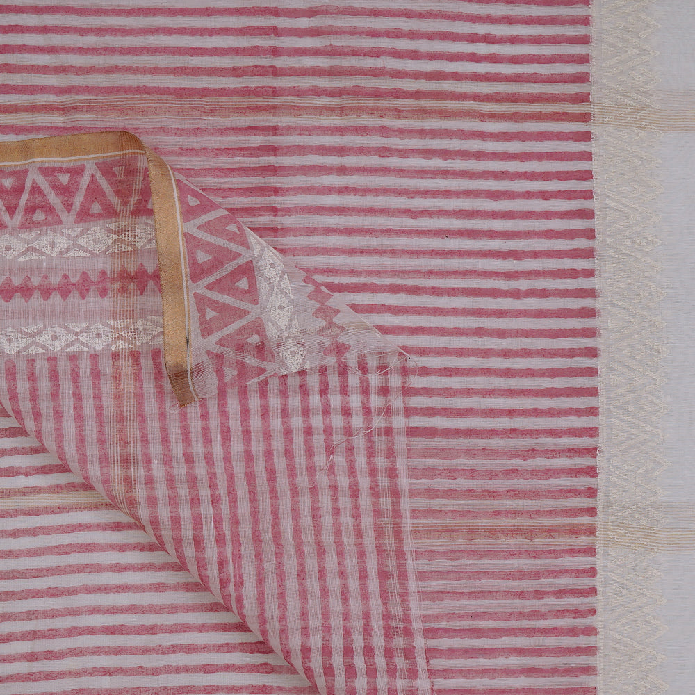 White Color Handcrafted Block Printed Chanderi Dupatta