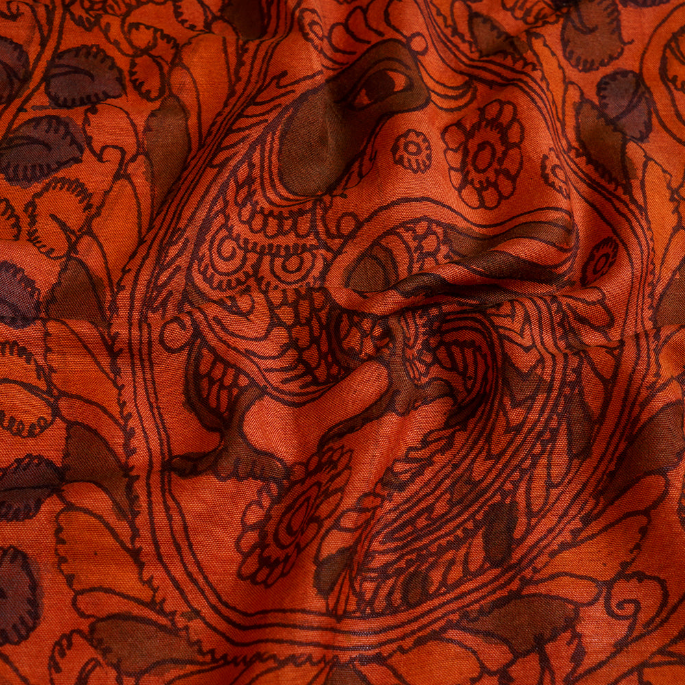 Orange Color Kalamkari Printed Cotton Dupatta