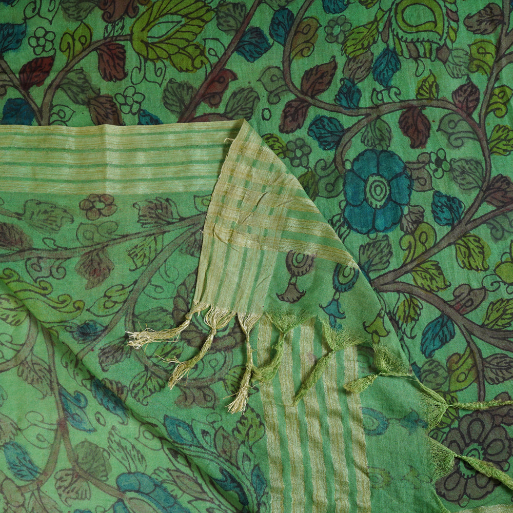 Green Color Kalamkari Printed Cotton Dupatta