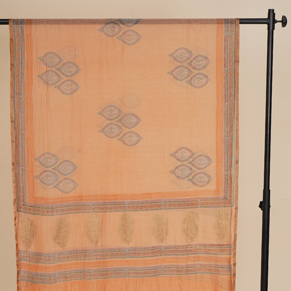 Peach Color Digital Printed Pure Chanderi Dupatta