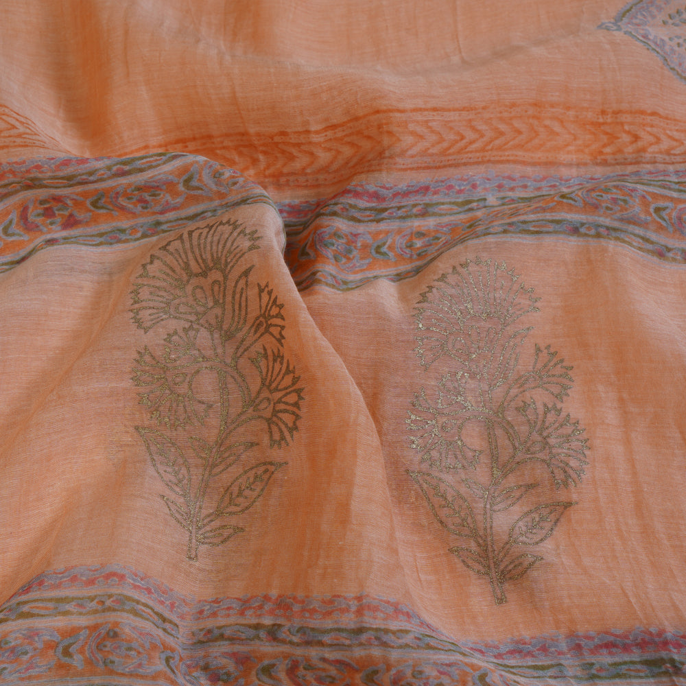 Peach Color Digital Printed Pure Chanderi Dupatta