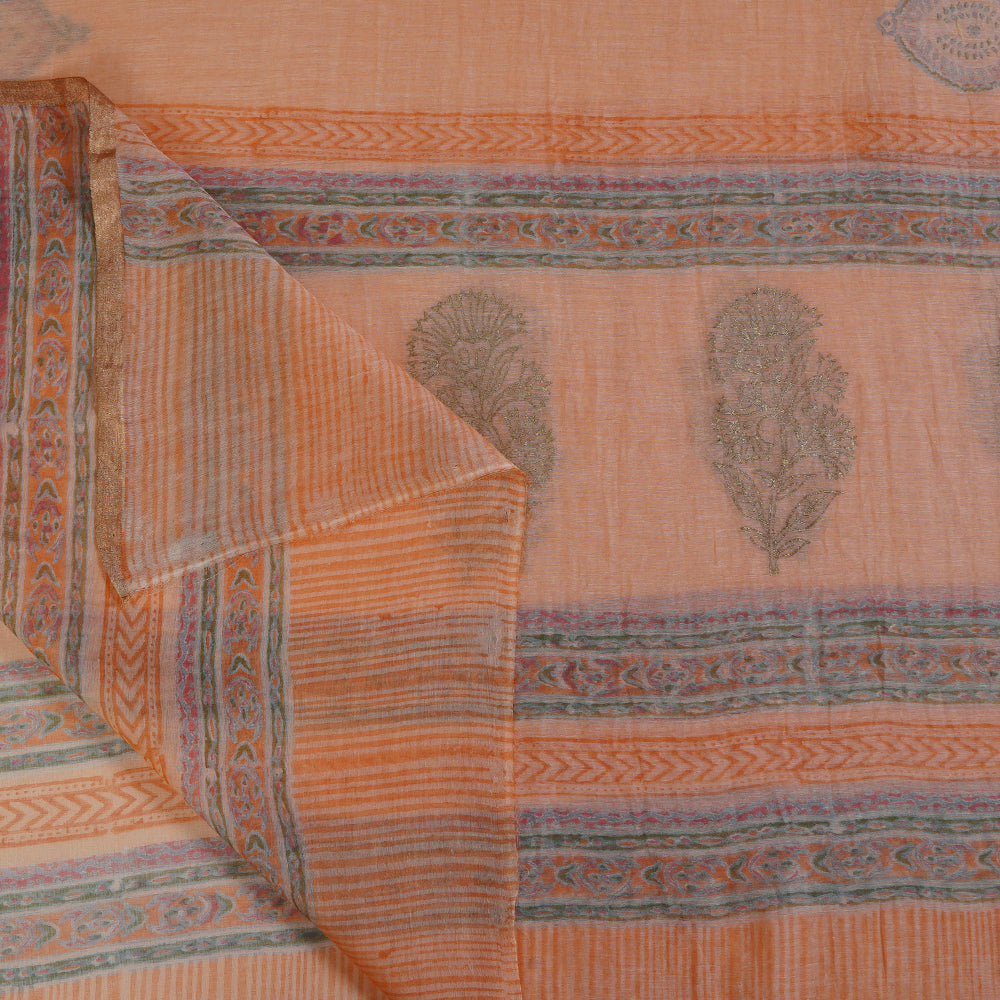 Peach Color Digital Printed Pure Chanderi Dupatta