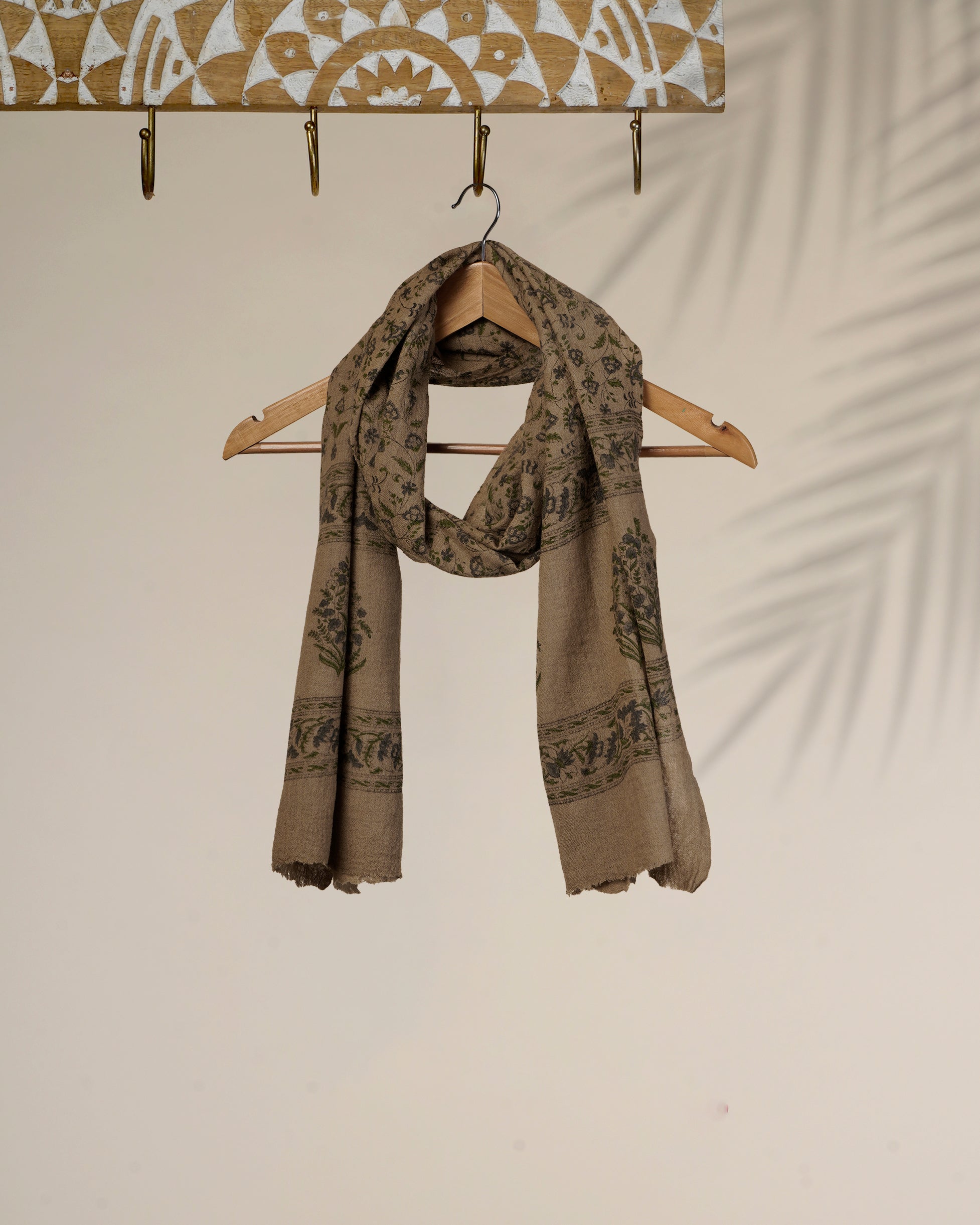 Beige Color Printed Woven Stole