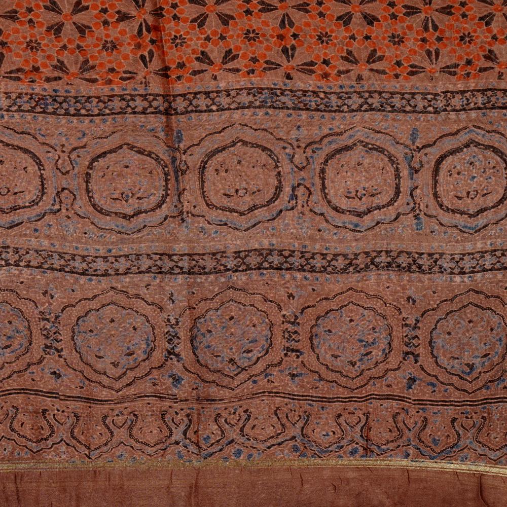 Multi Color Handcrafted Ajrak Printed Pure Chanderi Dupatta with Tassels
