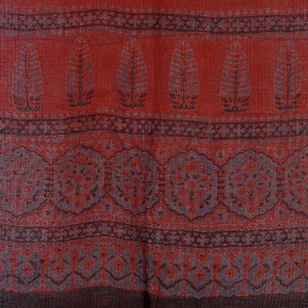 Rust Color Handcrafted Ajrak Printed Pure Cotton Dupatta with Tassels