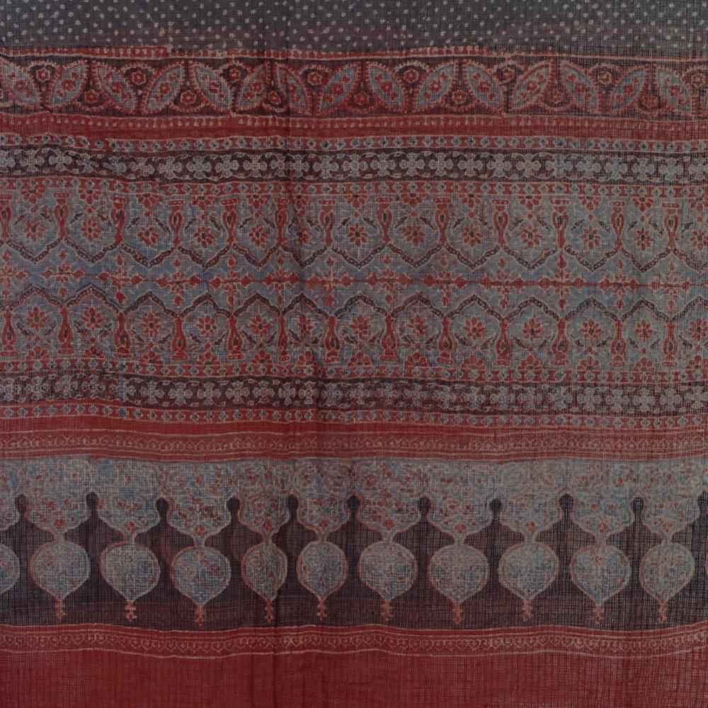 Dark Grey Color Handcrafted Ajrak Printed Pure Cotton Dupatta with Tassels