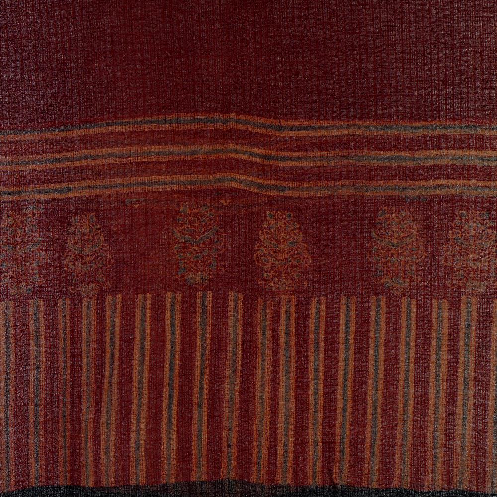 Maroon Color Handcrafted Ajrak Printed Pure Cotton Dupatta with Tassels