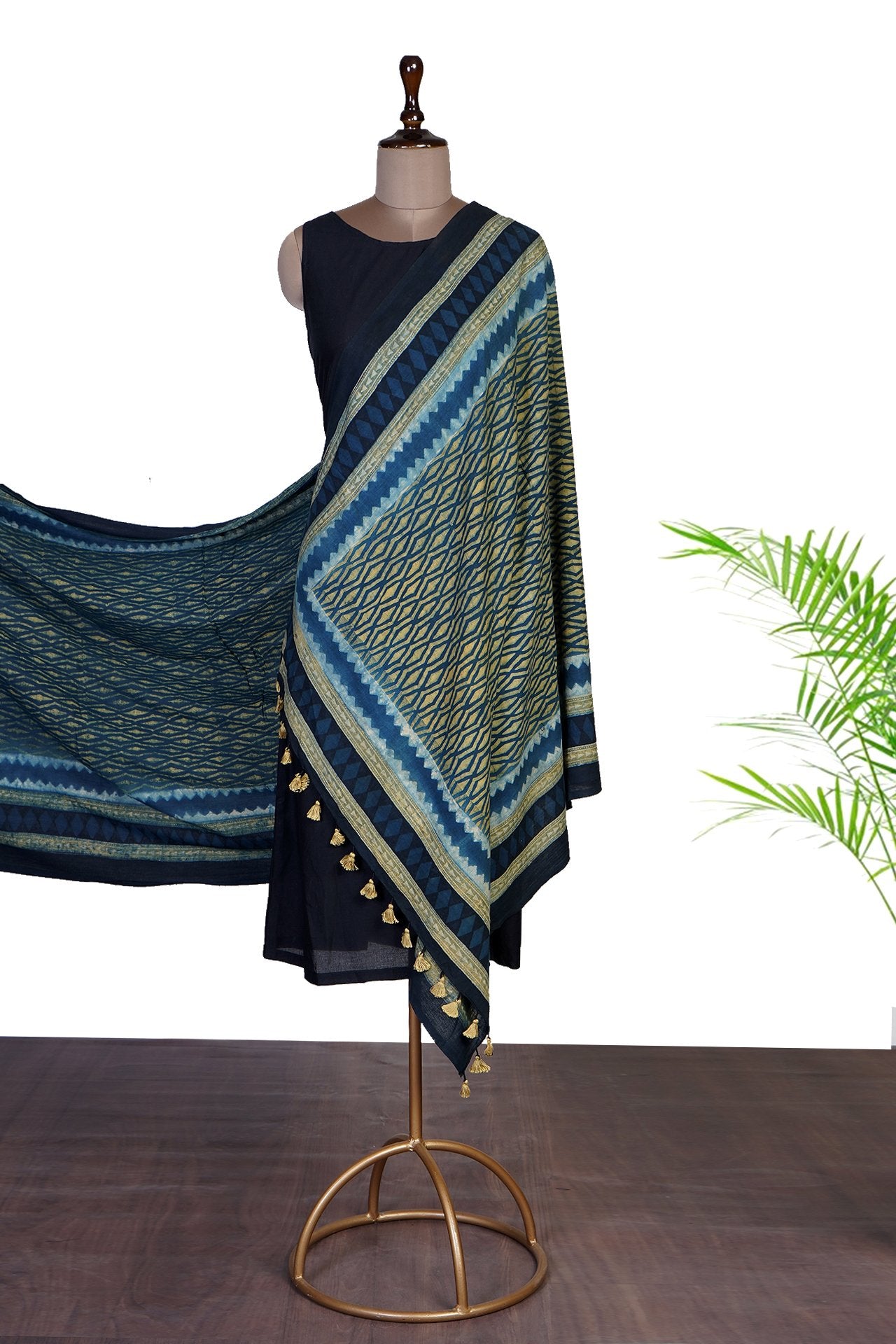 Multi Color Handcrafted Ajrak Printed Pure Cotton Dupatta with Tassels