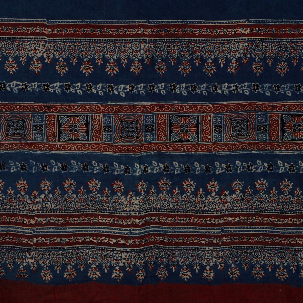 Blue Color Handcrafted Ajrak Printed Pure Cotton Dupatta with Tassels