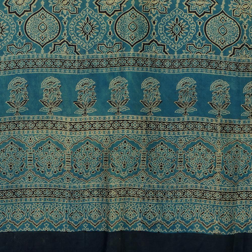 Blue Color Handcrafted Ajrak Printed Silk Dupatta with Tassels