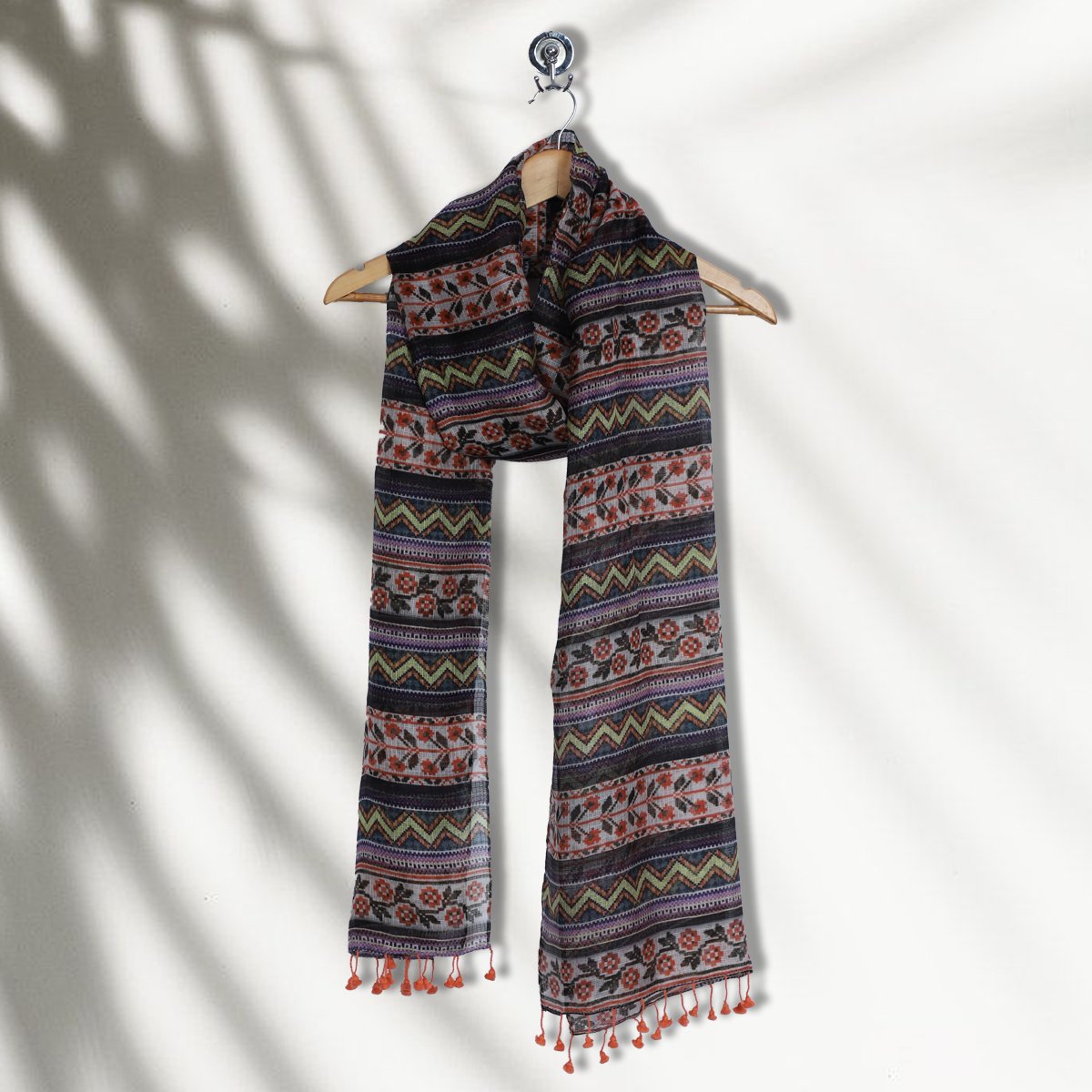 Multi Color Printed Kota Silk Stole with Tassels