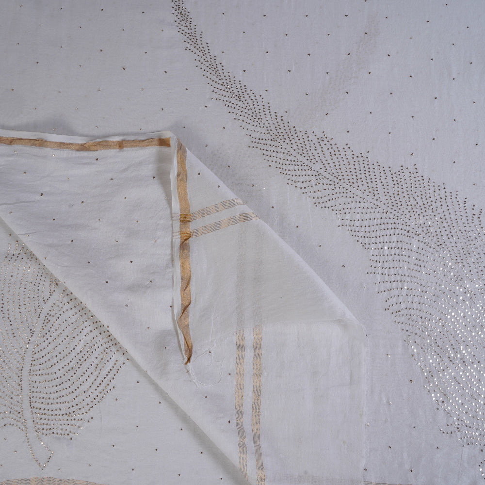 Off White Color Handcrafted Mukaish Work Pure Chanderi Dupatta