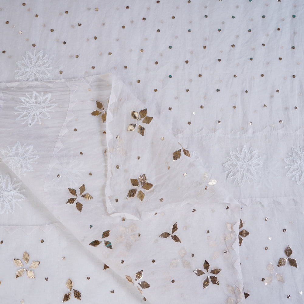 Off White Color Handcrafted Chikankari with Mukaish Work Organza Silk Dupatta