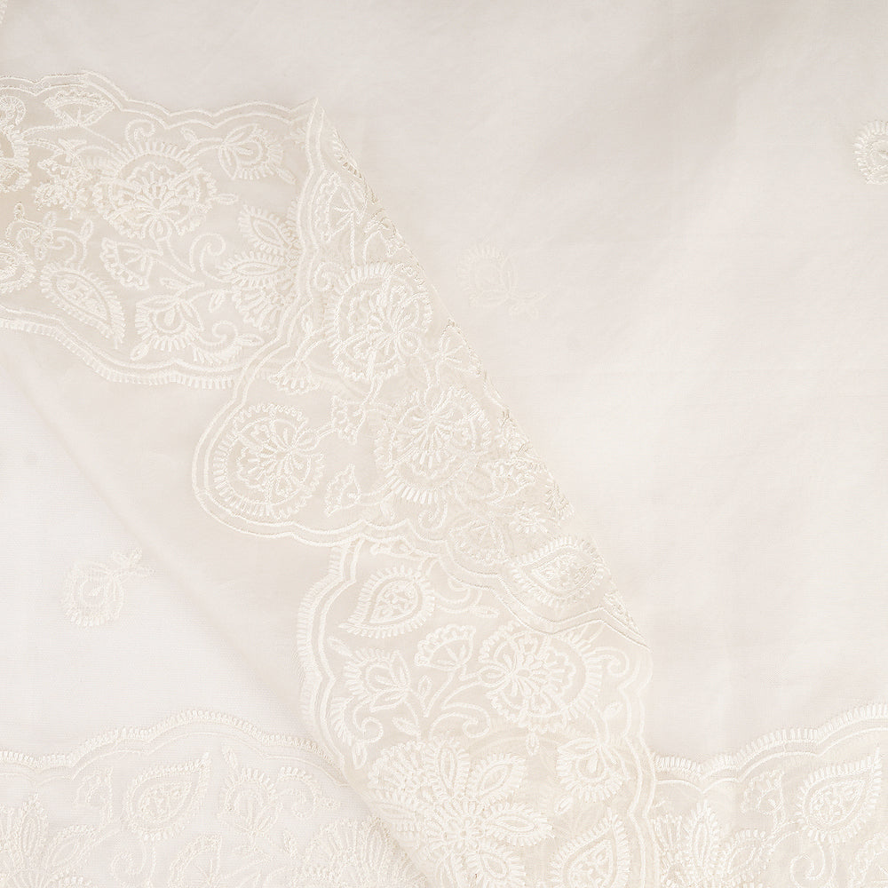 White Color Embroidered Organza Silk Dupatta