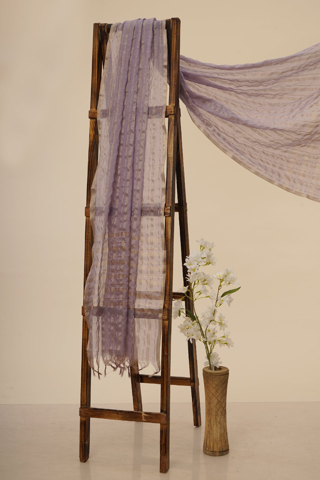 Pale Lavender Color Zari Striped Fancy Chanderi Dupatta with Tassels