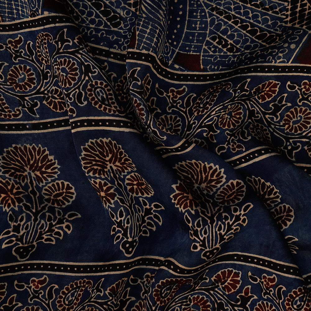 Dark Blue Color Handcrafted Ajrak Printed Modal Dupatta with Tassels