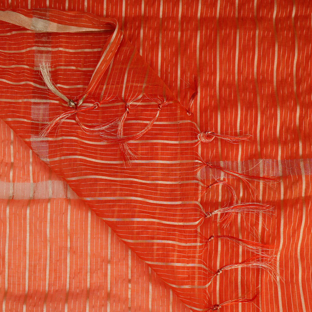 Orange Color Zari Striped Fancy Chanderi Dupatta with Tassels