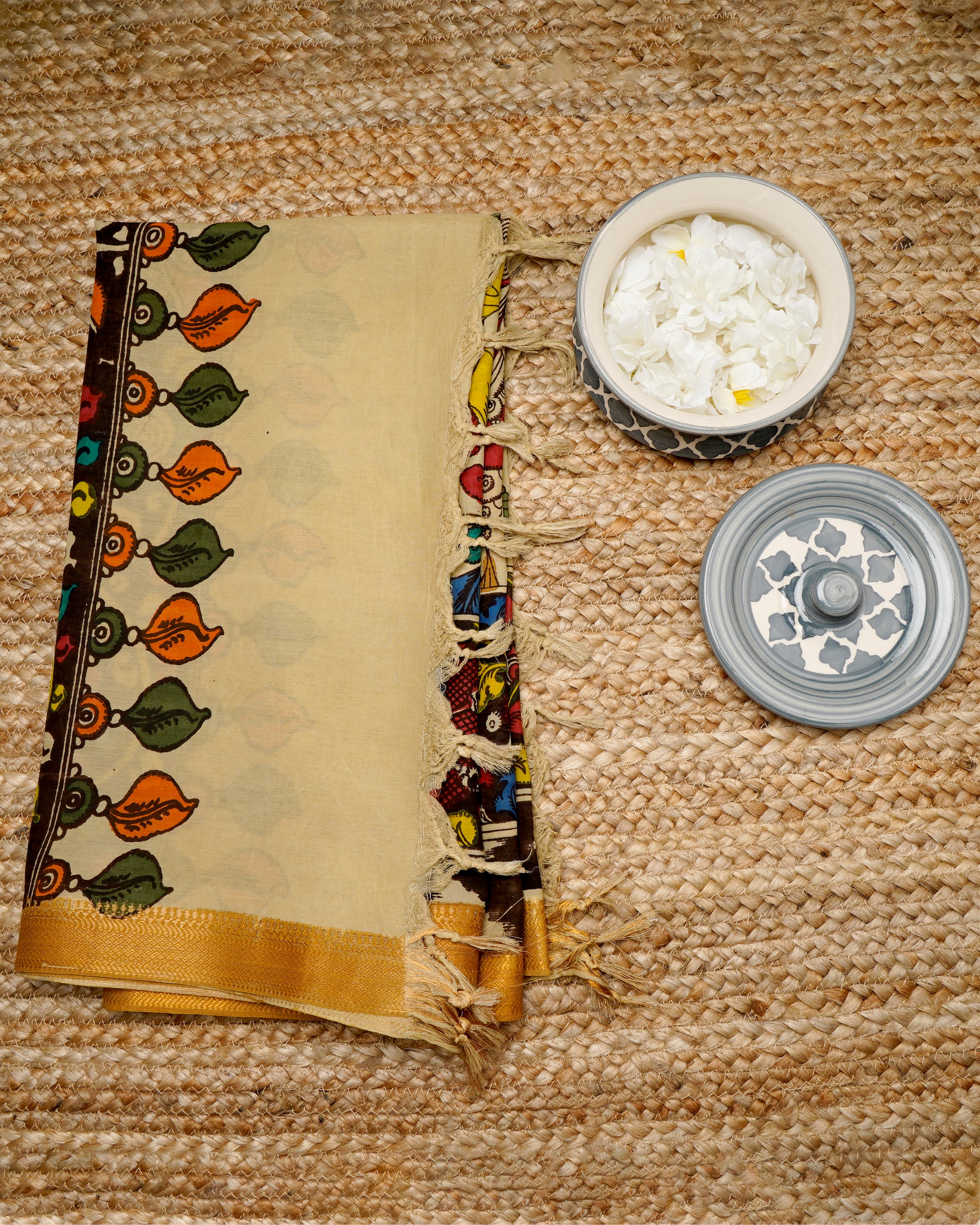 Multi Color Natural Dye Handcrafted Pen Kalamkari Cotton Silk Dupatta