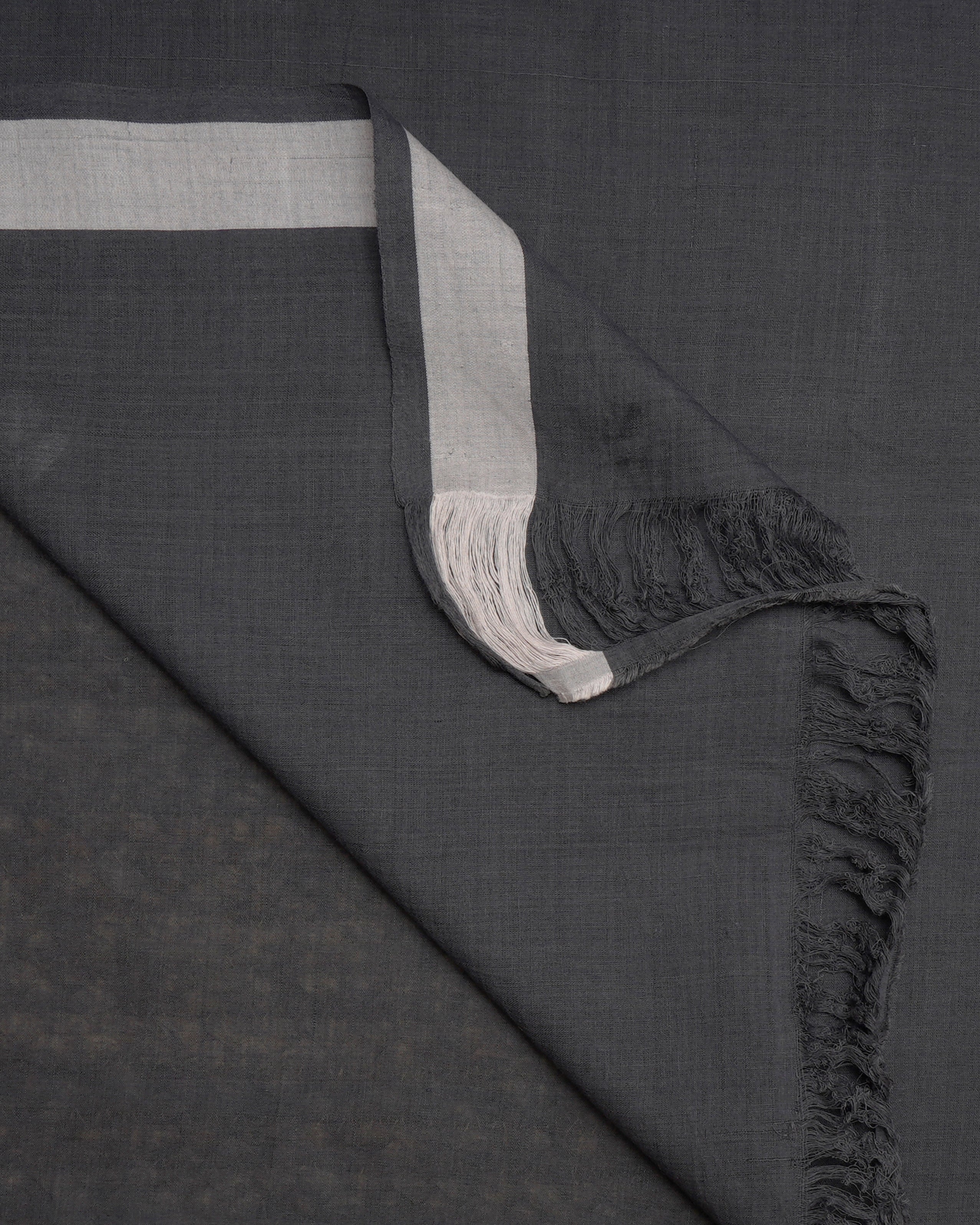 Dark Grey Color Handwoven Cotton Stole