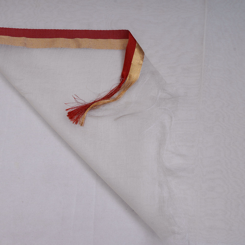Off White-Red Color Pure Chanderi Dupatta with Tassels