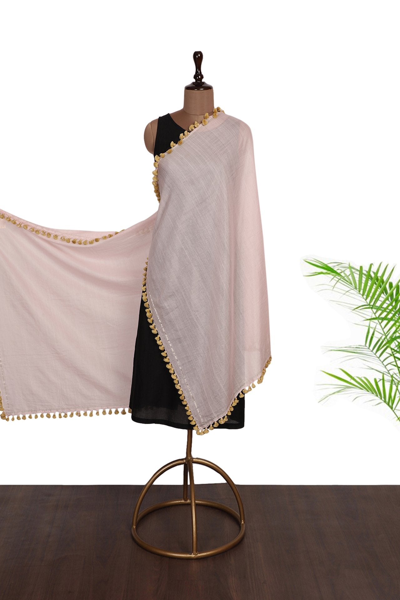Light Pink Color Pure Cotton Dupatta with Tassels