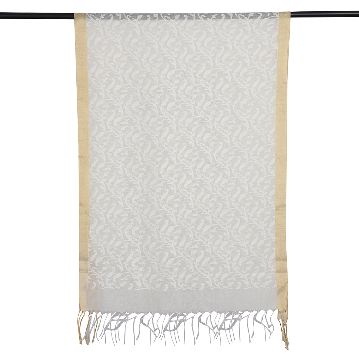 Off White Color Handwoven Jacquard Cotton Silk Dupatta with Tassels
