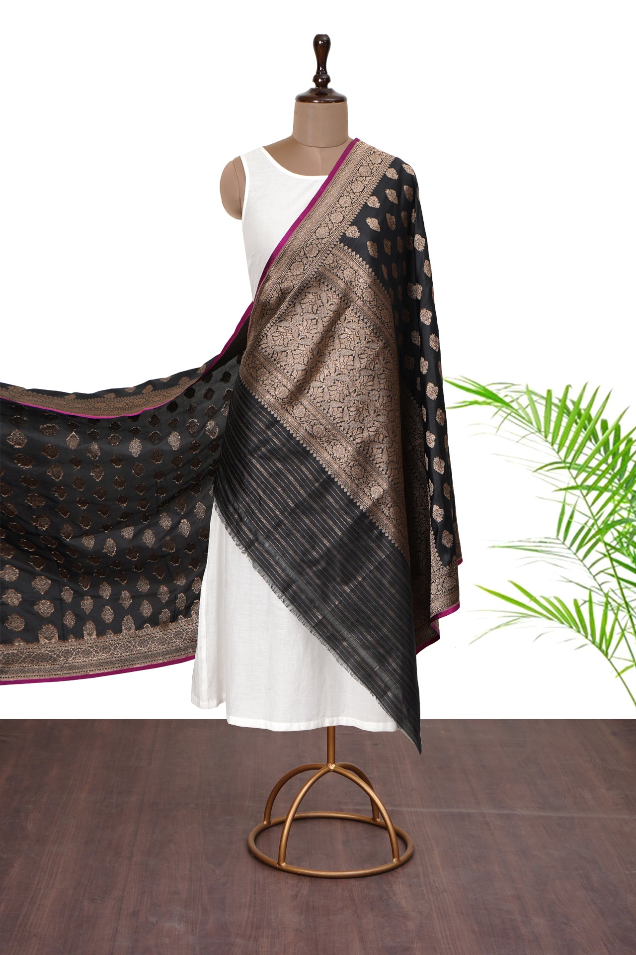 Black Color Handwoven Brocade Dupatta