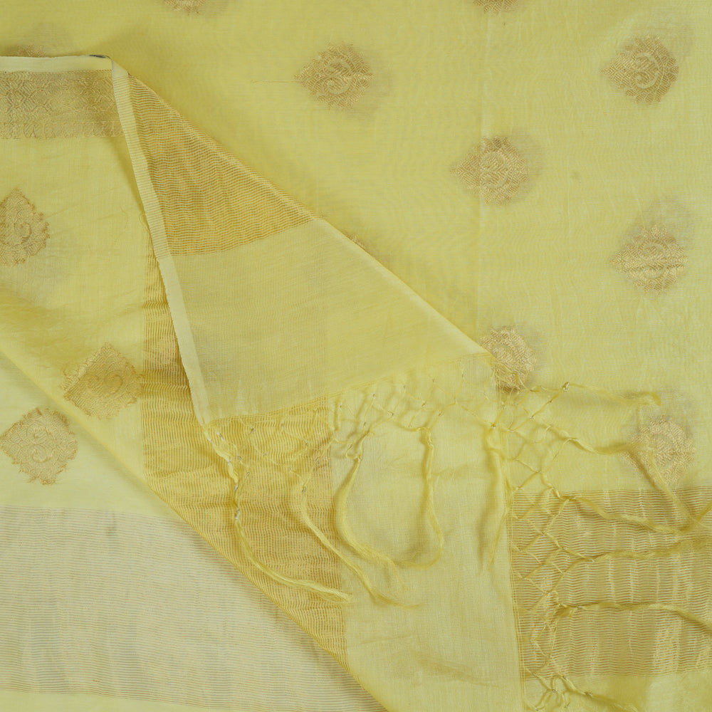 Yellow Color Handwoven Chanderi Zari Booti Dupatta