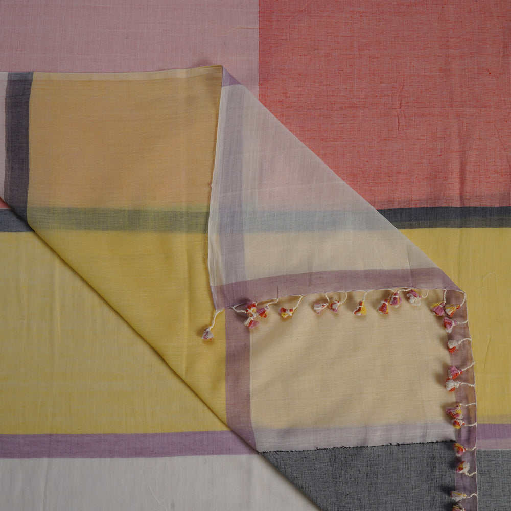Multi Color Handwoven Jamdani Cotton Dupatta with Tassels