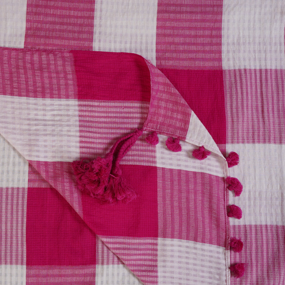Pink Color Handwoven Pure Cotton Stole with Tassels