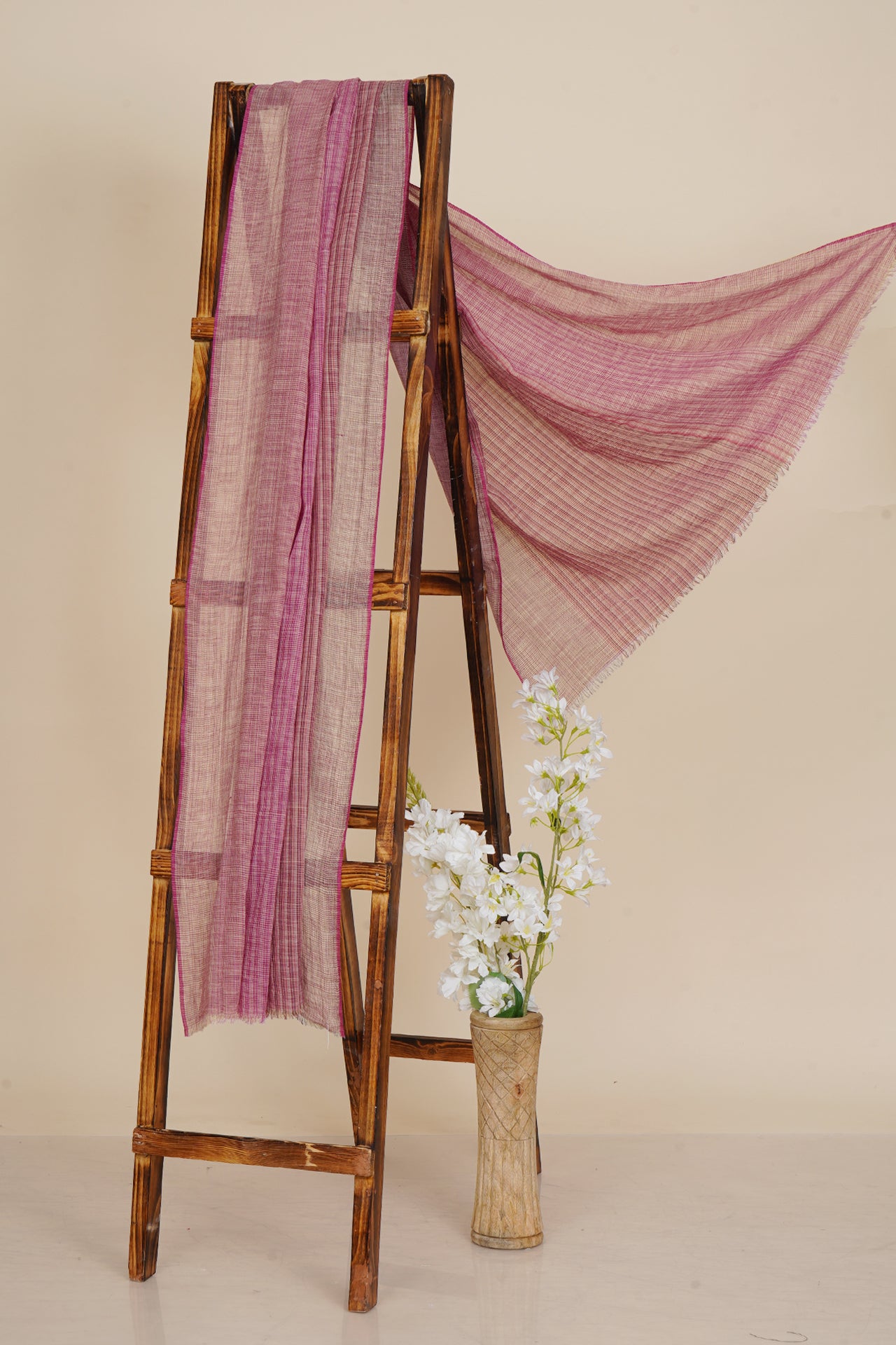 Pink Color Handwoven Striped Pure Cotton Dupatta