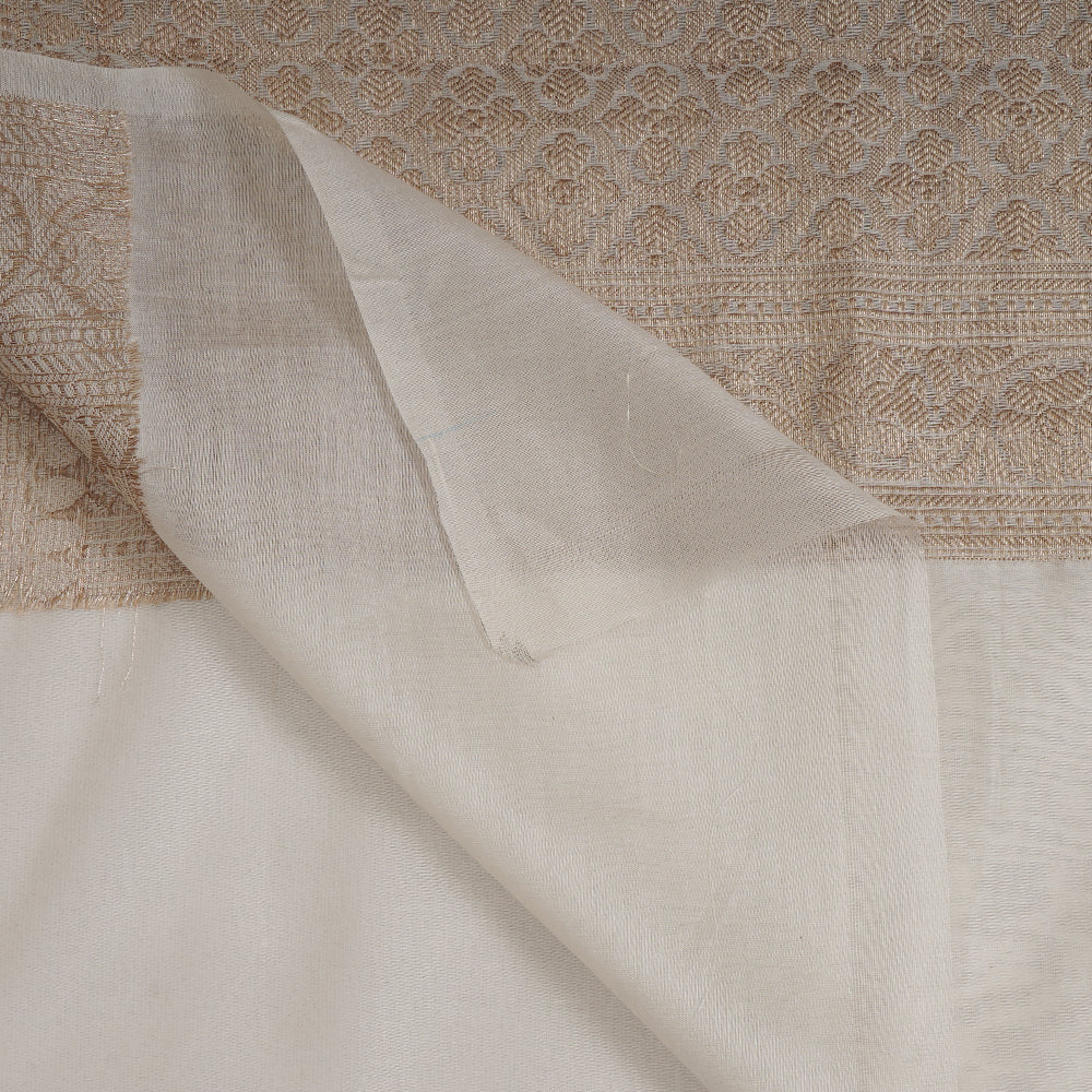 Off White-Golden Color Handwoven Pure Cotton Dupatta With Zari Border