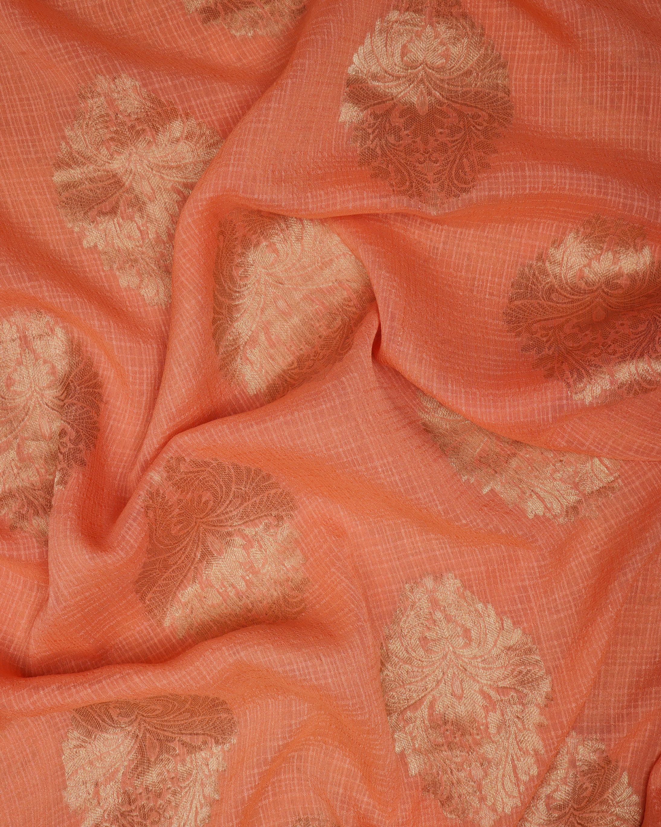 Orange Color Handwoven Brocade Crepe Silk Unstitched Suit Set