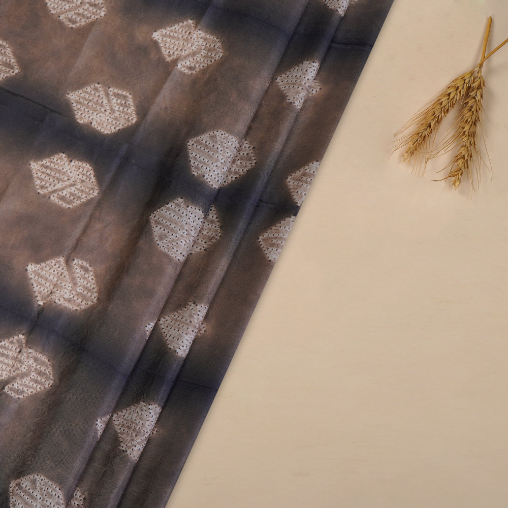 (Pre Cut 2.80 Mtr piece) Grey-Beige Color Handcrafted Shibori Mulberry Silk Fabric