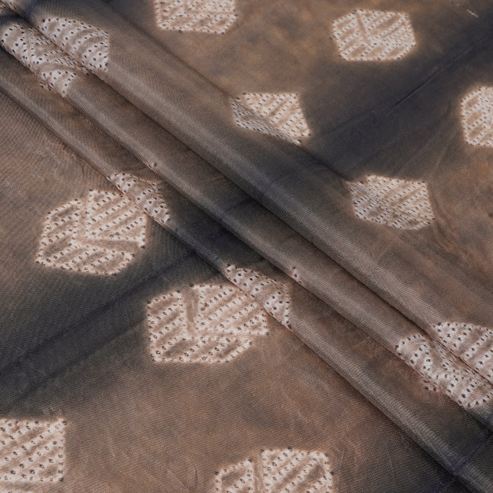 (Pre Cut 2.80 Mtr piece) Grey-Beige Color Handcrafted Shibori Mulberry Silk Fabric