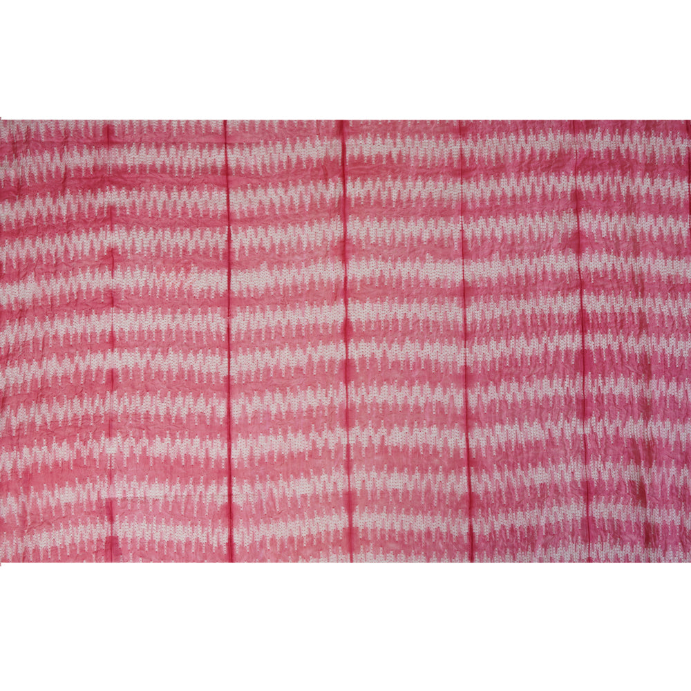 (Pre Cut 2.90 Mtr Piece) Light Pink Color Handcrafted Shibori Mulberry Silk Fabric