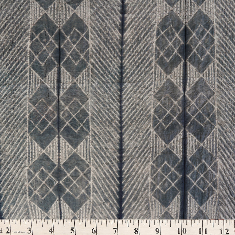 (Pre Cut 2.85 Mtr Piece) Grey-Navy Blue Color Handcrafted Shibori Mulberry Silk Fabric