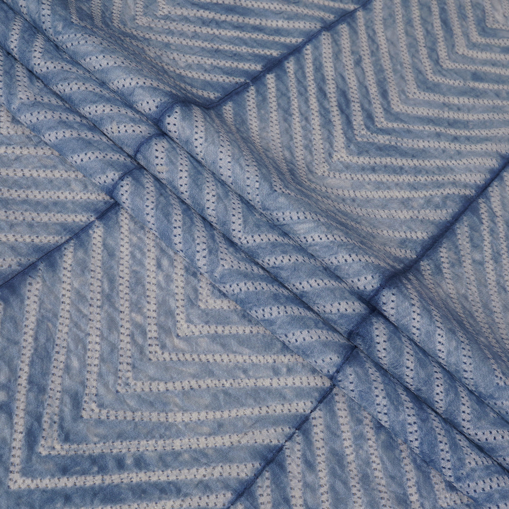 (Pre Cut 3.05 Mtr Piece) Blue Color Handcrafted Shibori Mulberry Silk Fabric