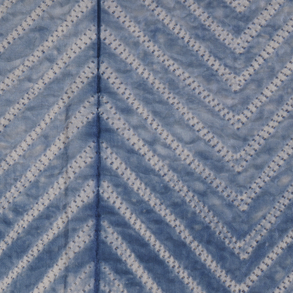 (Pre Cut 3.05 Mtr Piece) Blue Color Handcrafted Shibori Mulberry Silk Fabric
