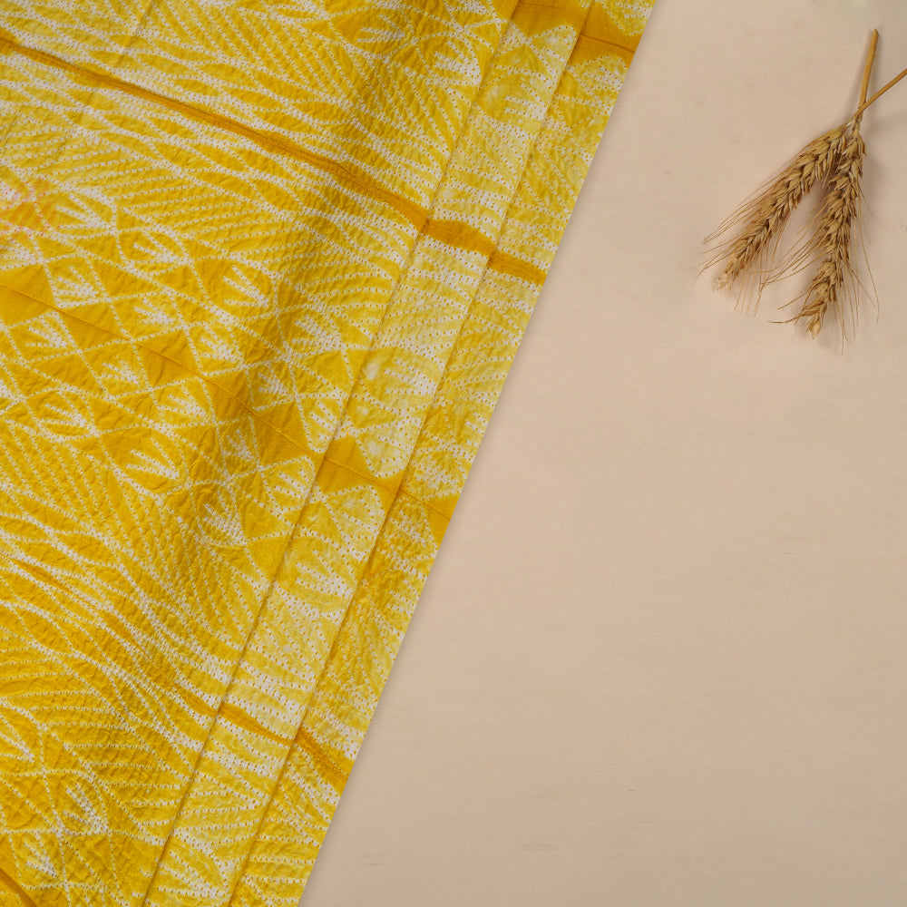 (Pre Cut 2.80 Mtr piece) Yellow-Mustard Color Handcrafted Shibori Mulberry Silk Fabric